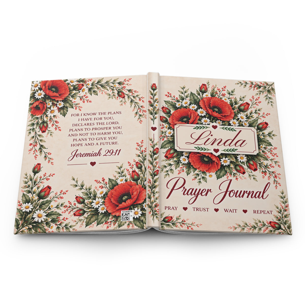 Personalized August Birth Flower Prayer Journal, Poppy Christian Journal, Jeremiah 29:11 Notebook, Personalized Faith Gift for Women, Bible Study Journal
