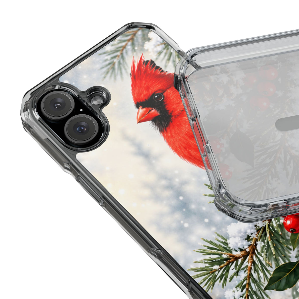 Clear Magnetic Phone Case — Winter Cardinal Scene
