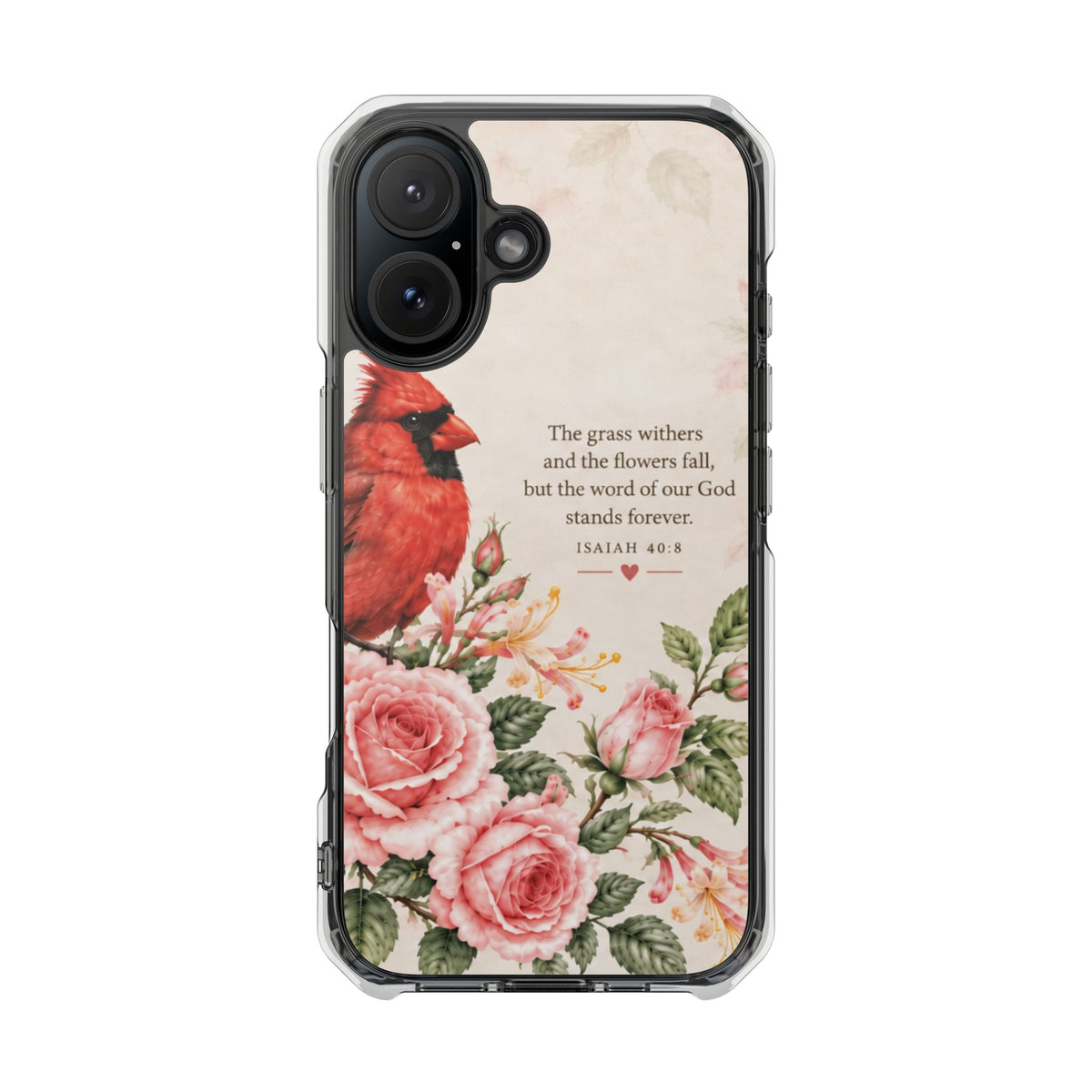 Clear Magnetic Phone Case — Cardinal Scene Isiah 40:8