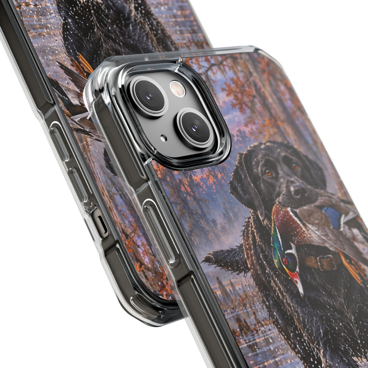 Clear Magnetic Phone Case — Black Lab with Duck swamp