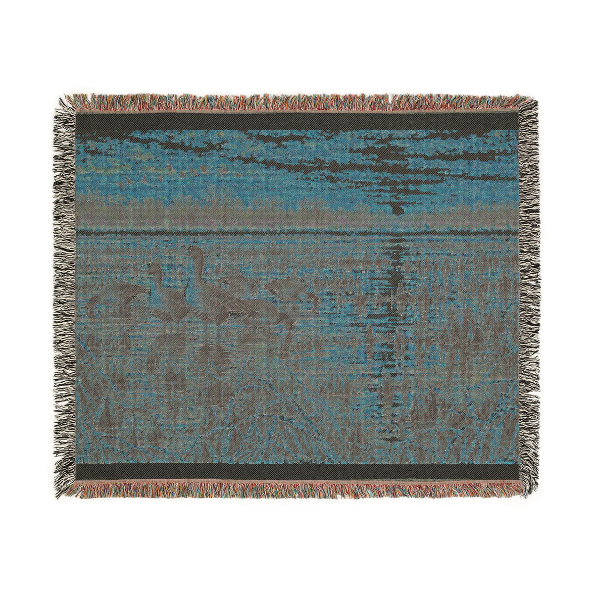 Sunset Wetlands Woven Blanket — Goose & Marsh Landscape Throw