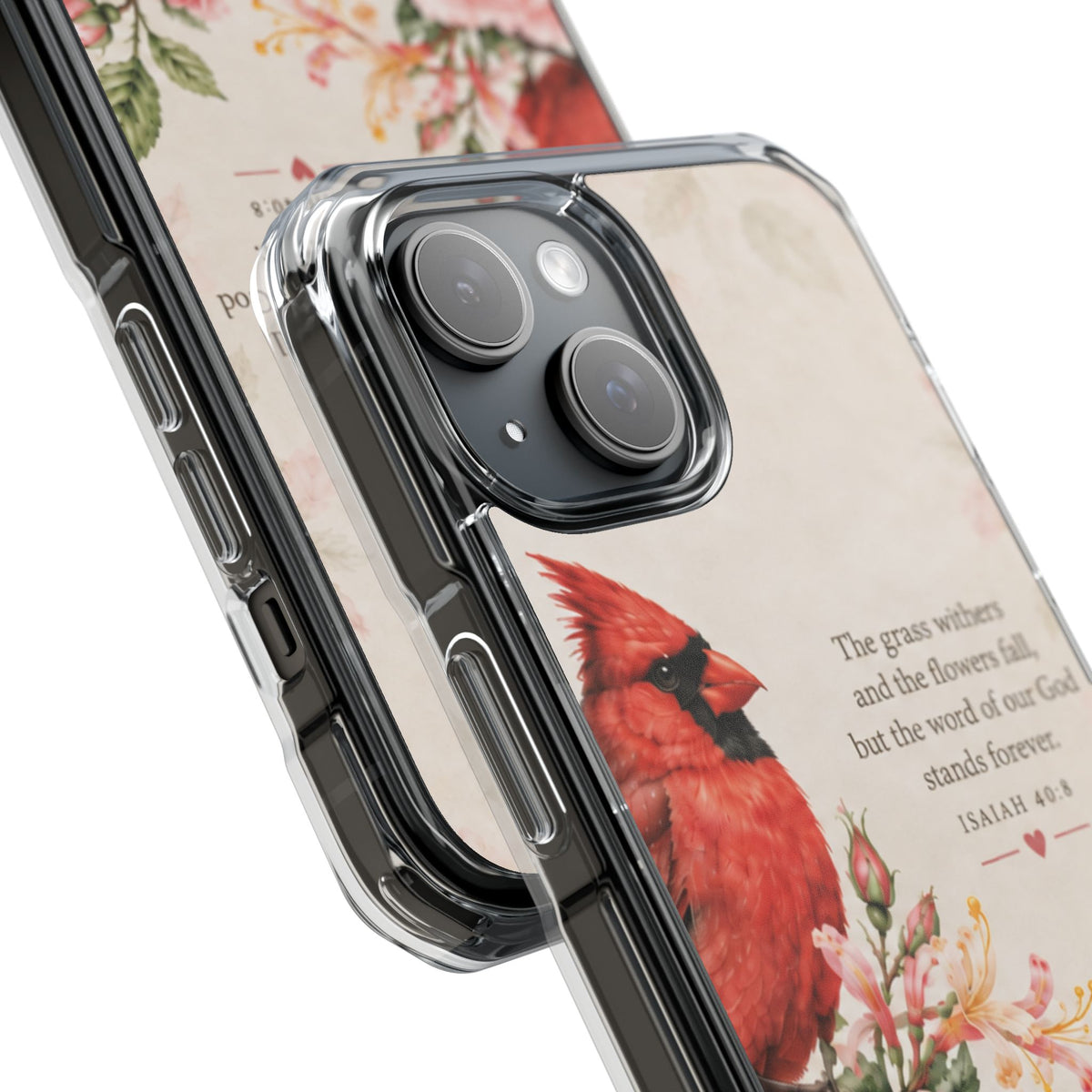 Clear Magnetic Phone Case — Cardinal Scene Isiah 40:8