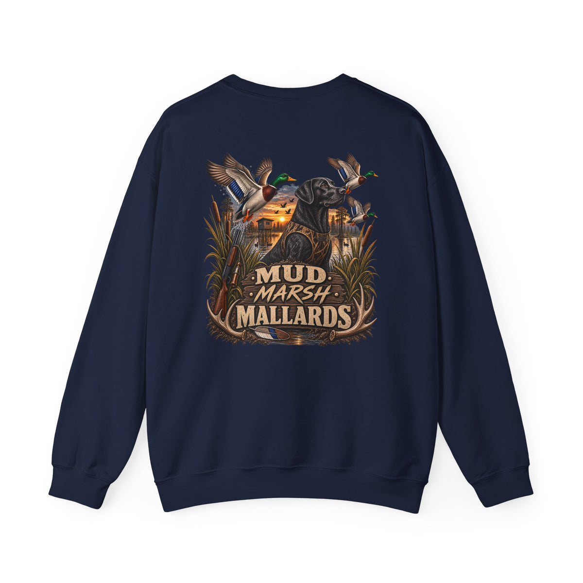Mallard Duck Crewneck Sweatshirt — "Mud Marsh Mallards" Waterfowl Hunting Pullover