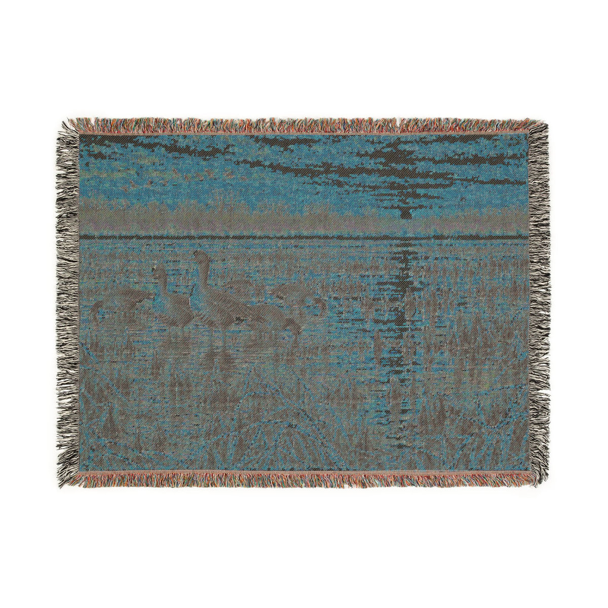 Sunset Wetlands Woven Blanket — Goose & Marsh Landscape Throw