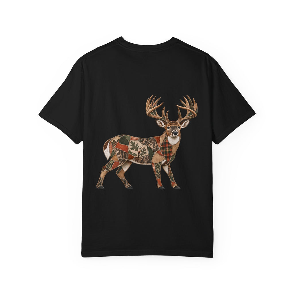 Faux Patchwork Whitetail Deer Shirt, Buck Hunting Tee, Rustic Deer Hunter Gift