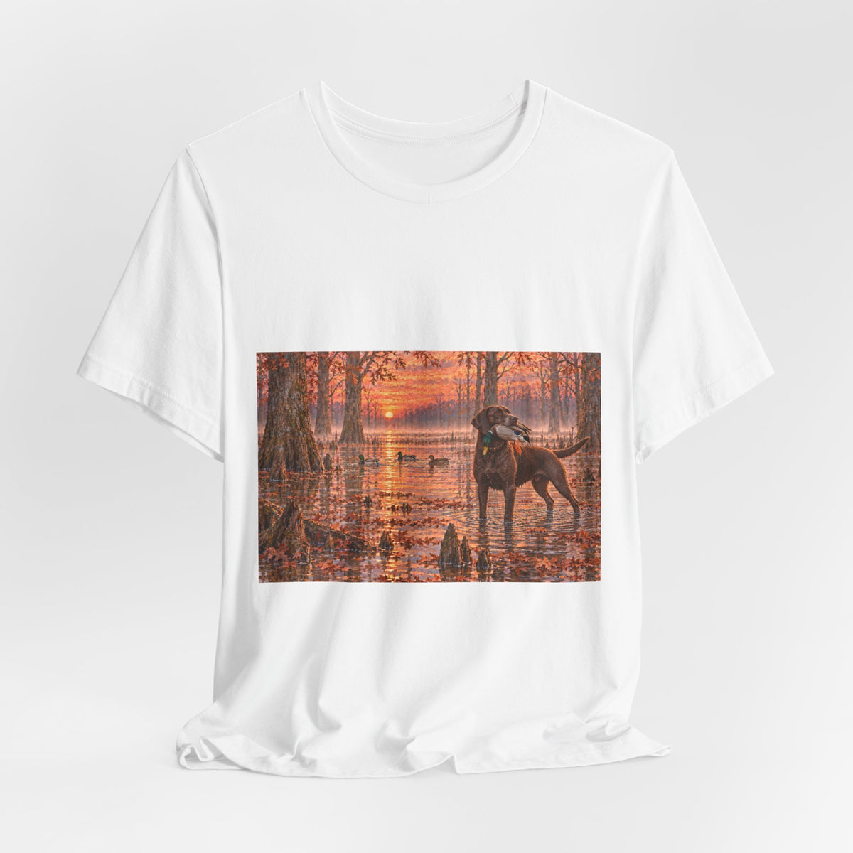 Sunset Bay Retriever T-Shirt — Dog Lover Sunset Woodland Tee