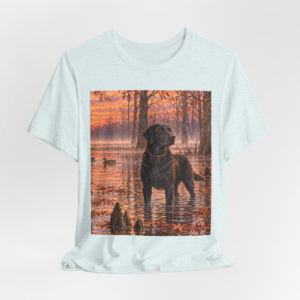 Sunset Bay Labrador Tee — Black Lab Dog Sunset Shirt