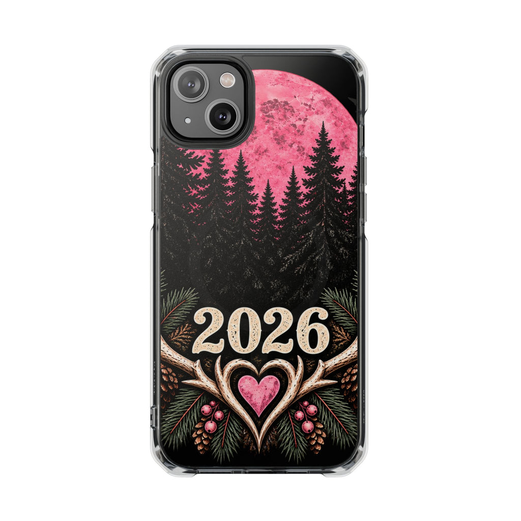 2026 Pink Moon Forest Phone Case — Clear Magnetic Protective Cover