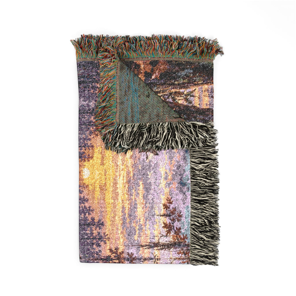 Mohican River Scenic Woven Blanket — Rustic Lake Boykin spaniel Landscape Throw