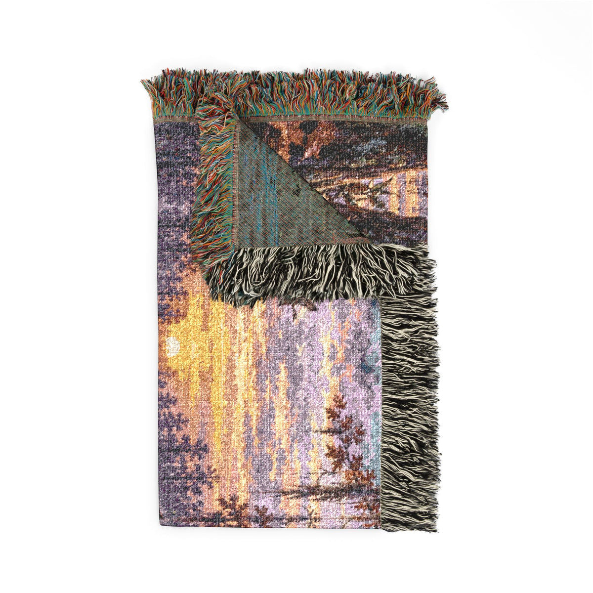 Mohican River Scenic Woven Blanket — Rustic Lake Boykin spaniel Landscape Throw