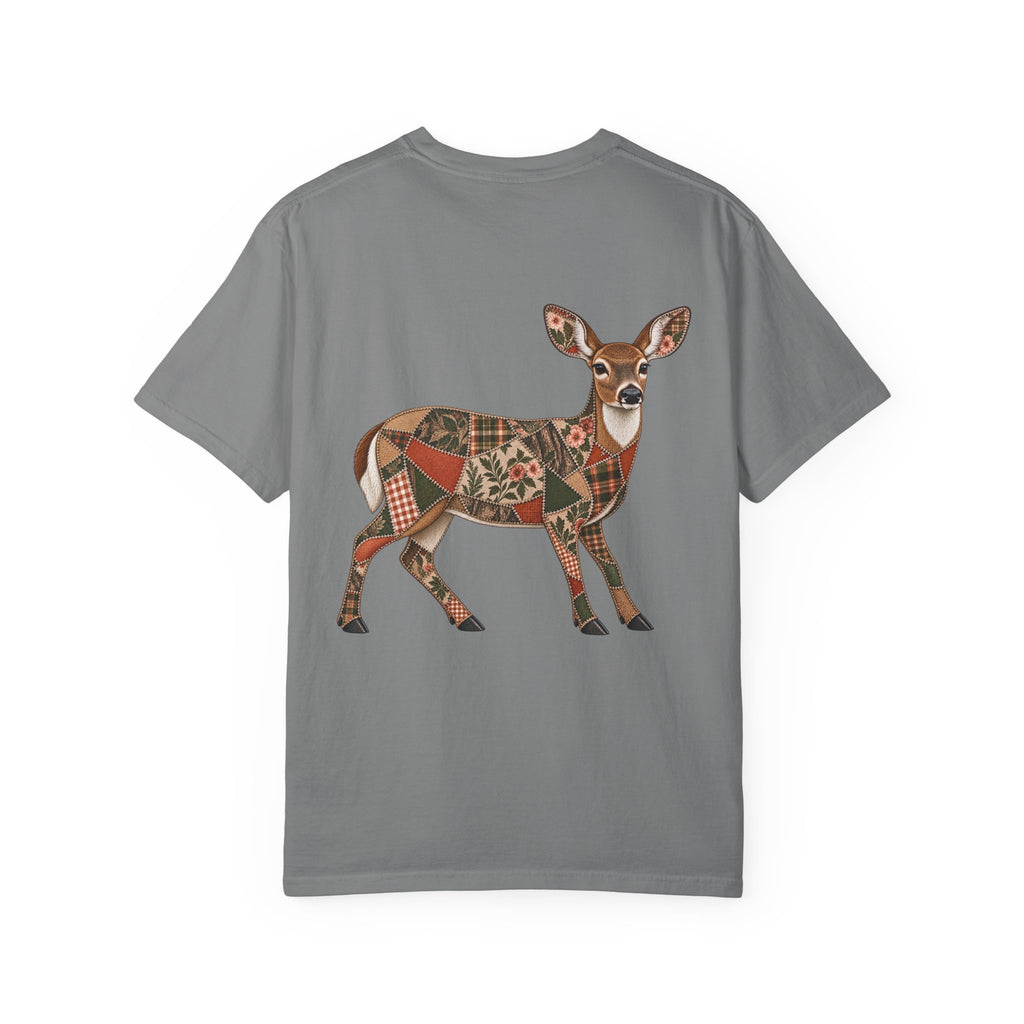 Faux Patchwork Doe Deer Shirt, Hunting Tee, Rustic Deer Hunter Gift
