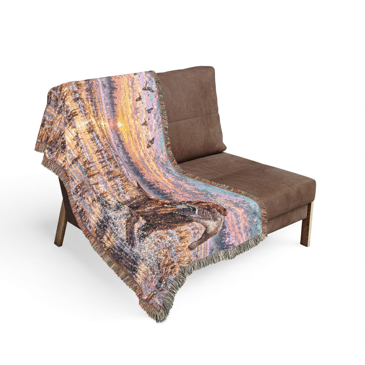 River Scenic Woven Blanket — Rustic Lake Bird Dog Pointer Landscape Throw