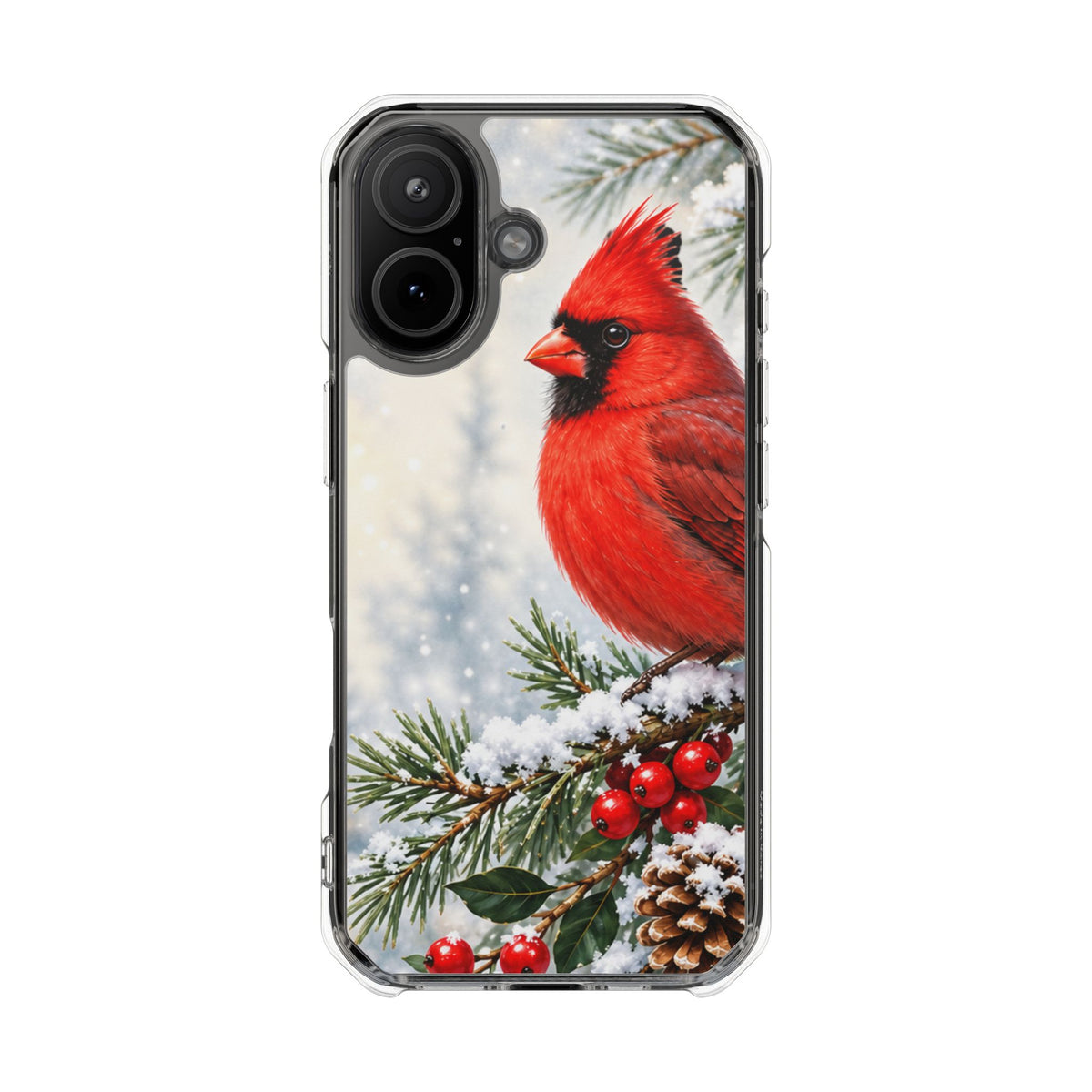 Clear Magnetic Phone Case — Winter Cardinal Scene