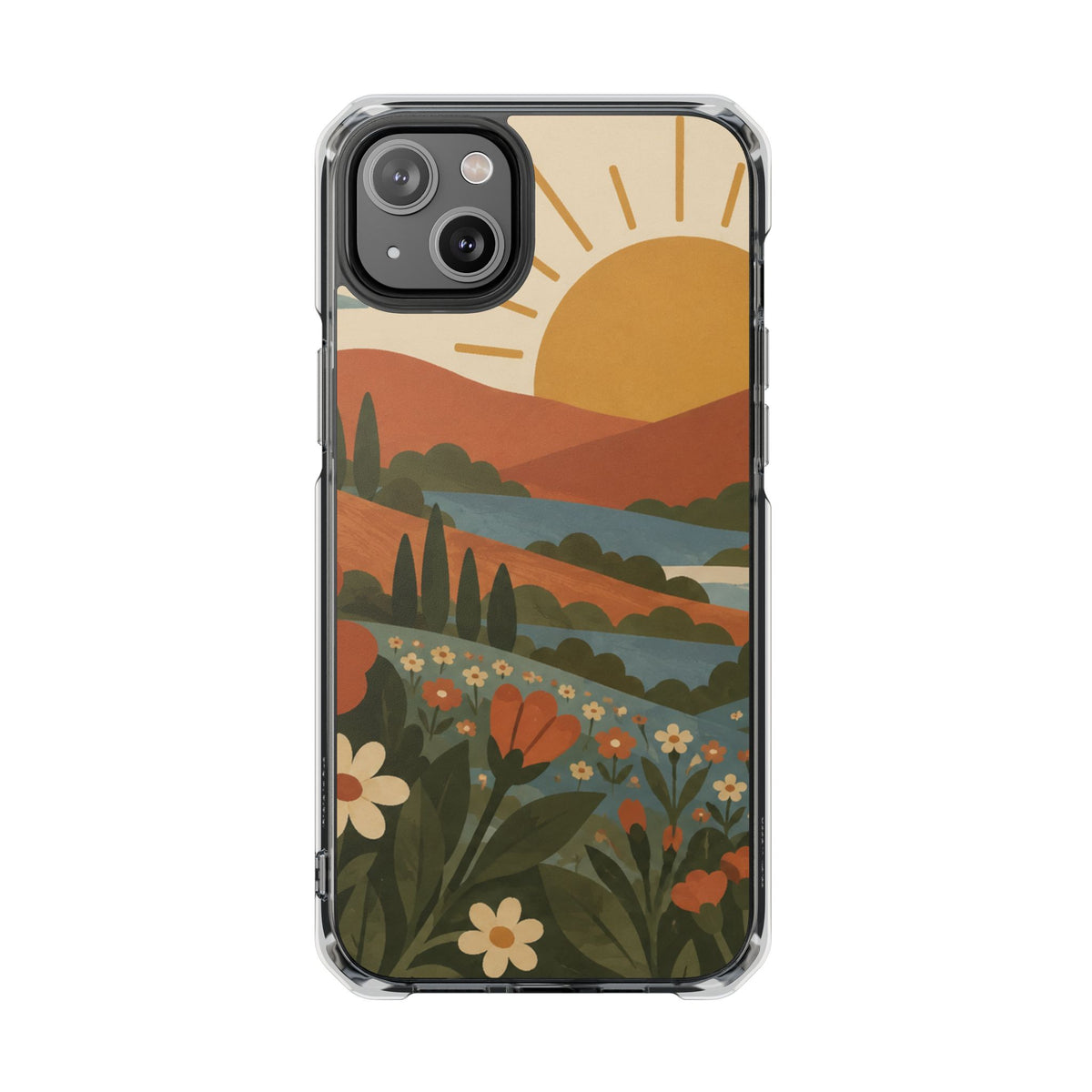 Clear Magnetic Phone Case Floral Sunset Hills Design