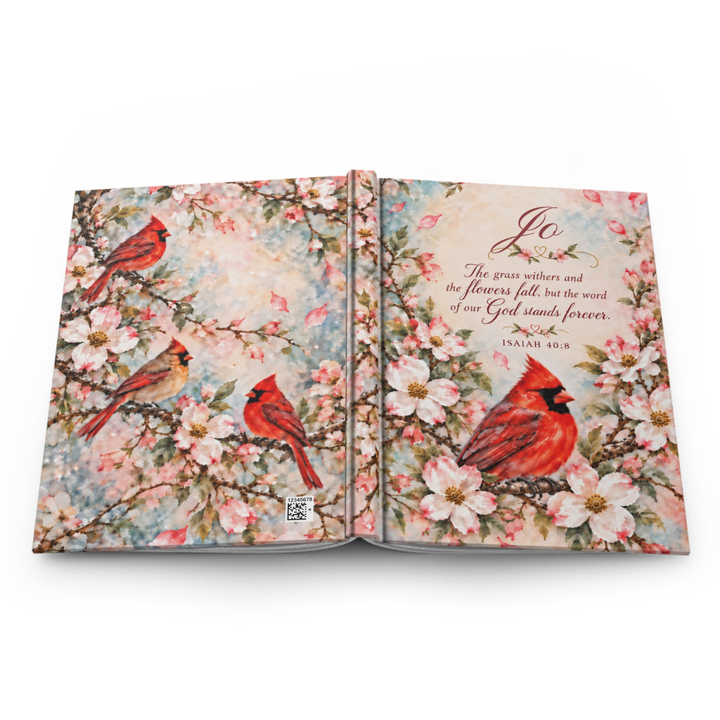 Personalized Cardinal Prayer Journal, Dogwood Floral Christian Notebook, Isaiah 40:8 Bible Verse Gift for Her, Custom Name Journal