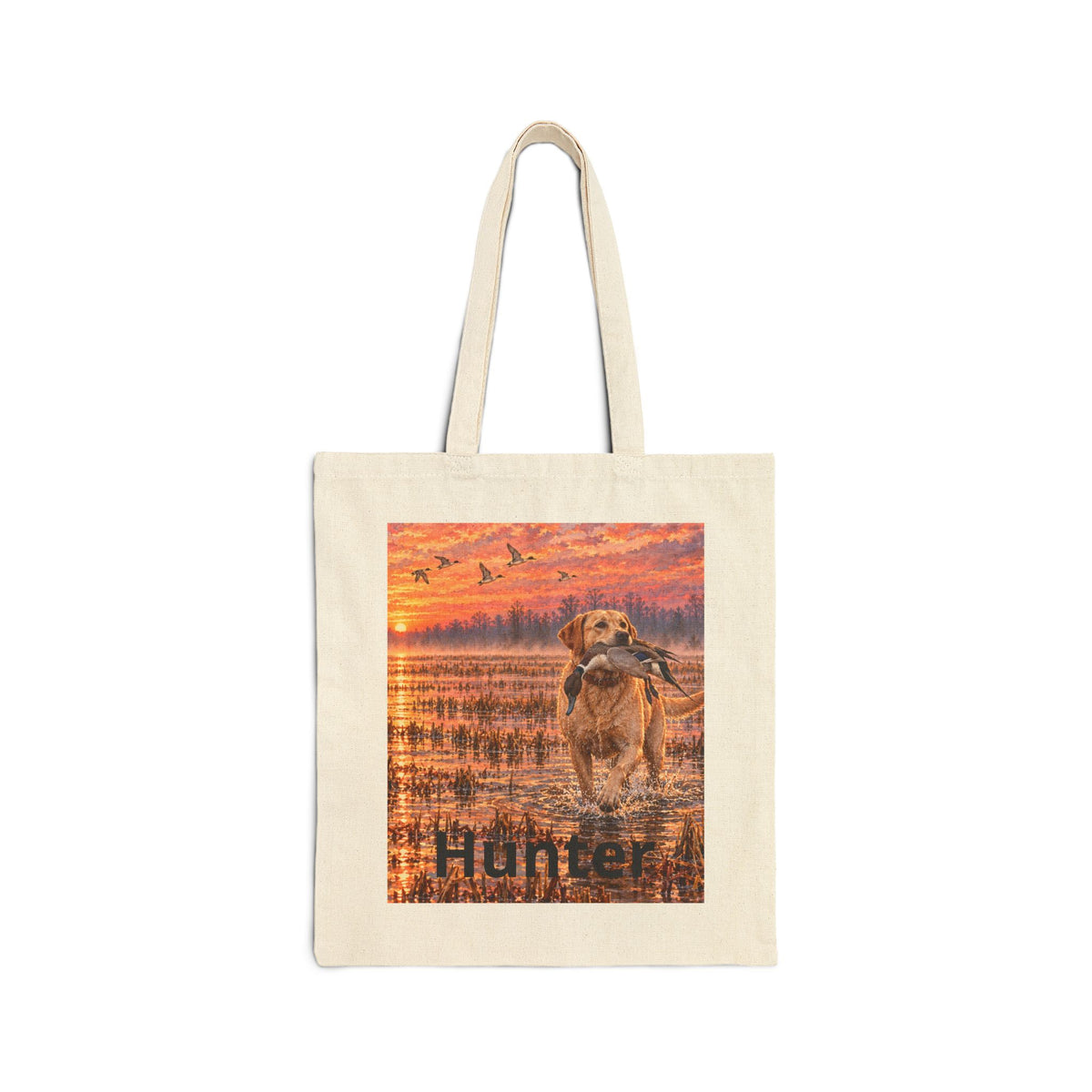 Canvas Tote Bag — Golden Retriever at Sunset Print, Nature Lover Grocery & Beach Tote