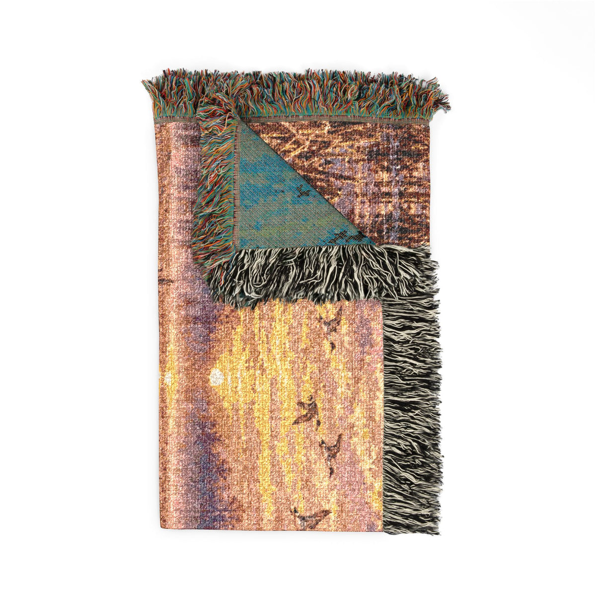 Duck Marsh Woven Blanket — Scenic Woodland Duck Hunting Throw with Lab