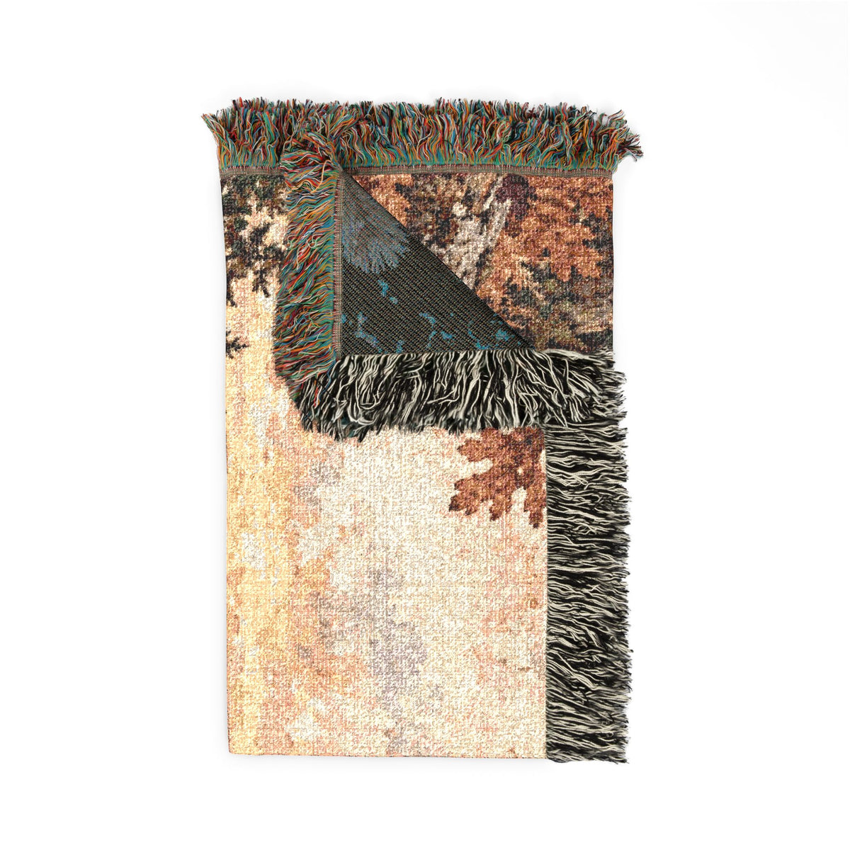 Deer Lake Woven Blanket — Scenic Woodland Throw with 'Welcome' Embroidery