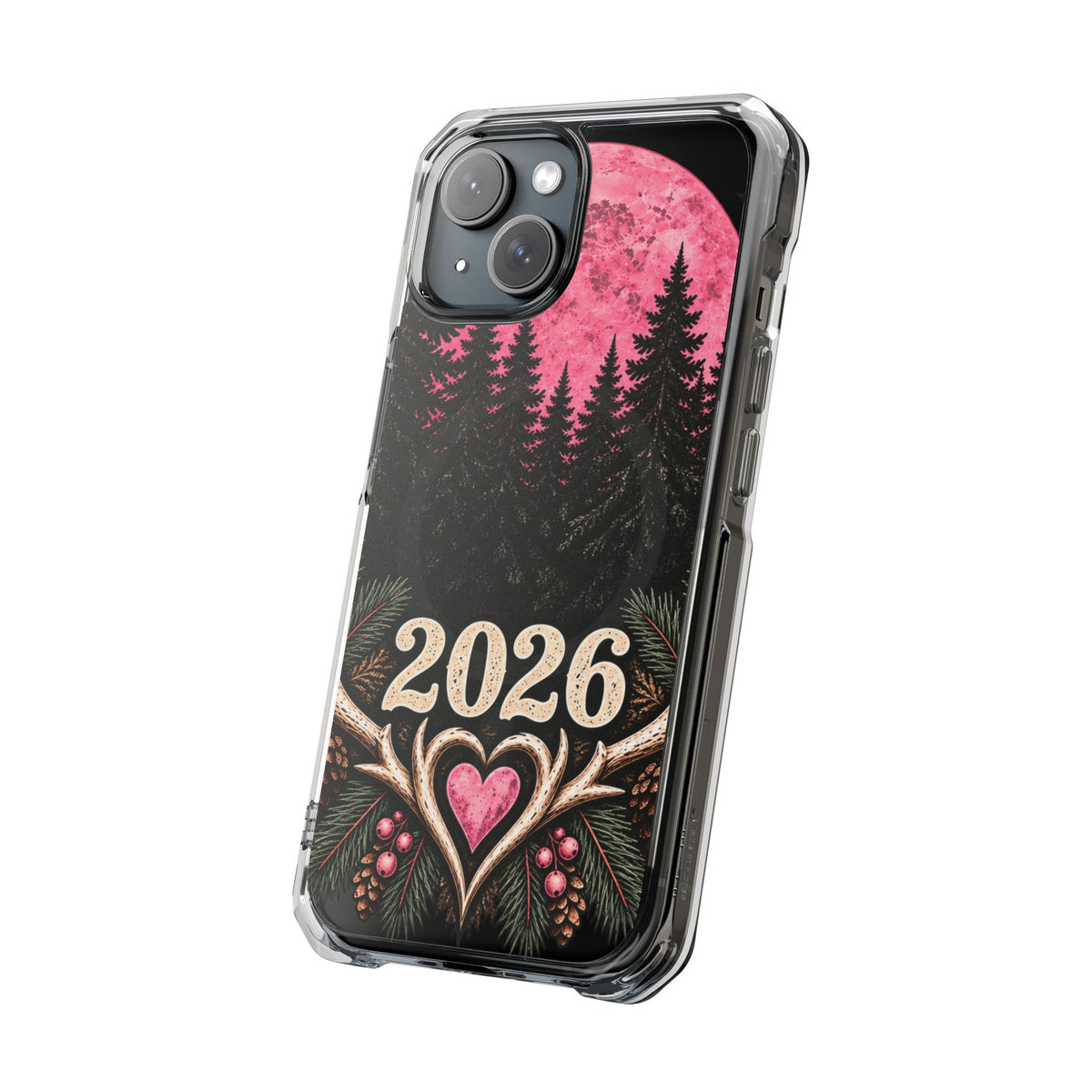 2026 Pink Moon Forest Phone Case — Clear Magnetic Protective Cover