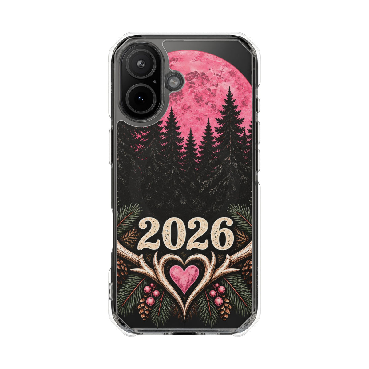 2026 Pink Moon Forest Phone Case — Clear Magnetic Protective Cover