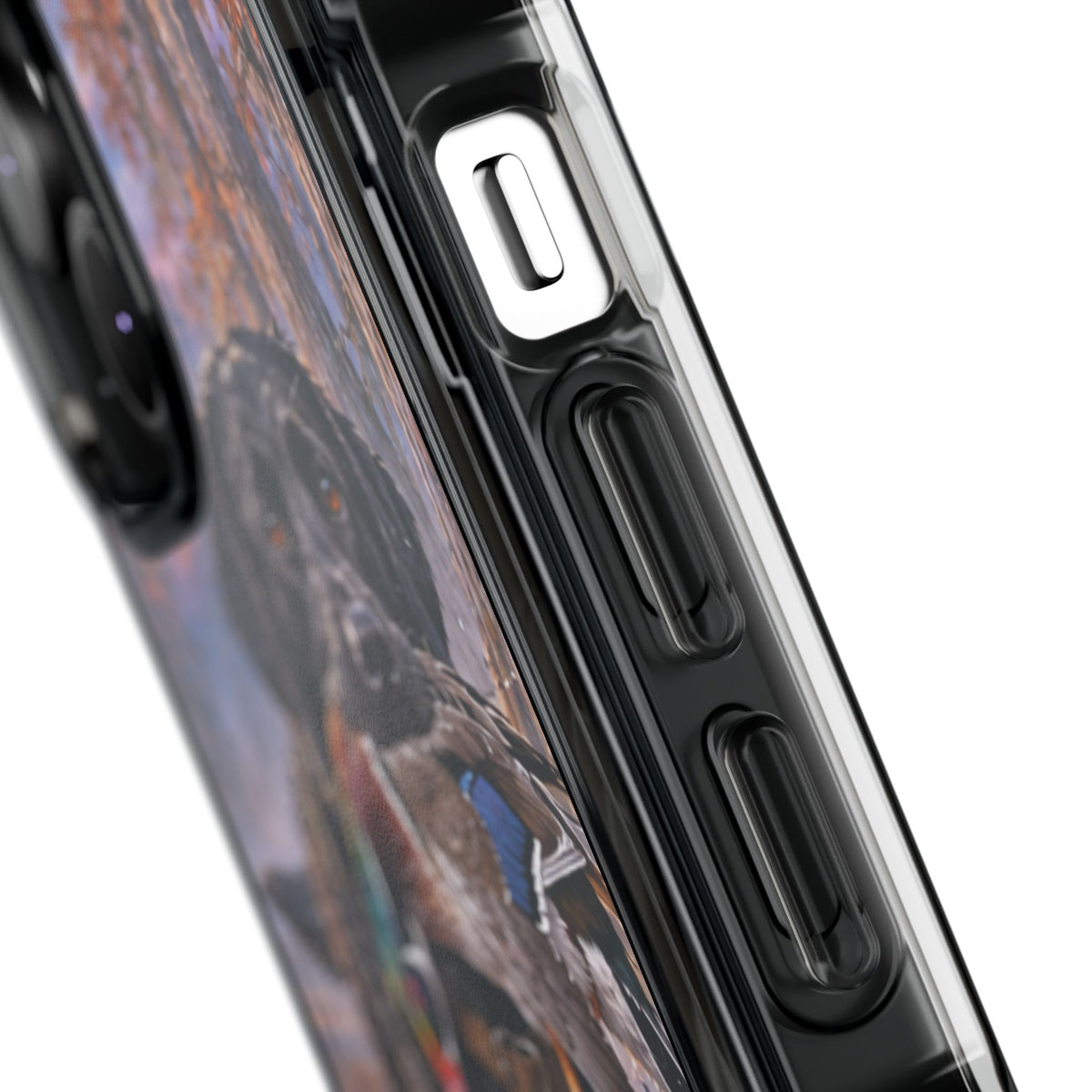 Clear Magnetic Phone Case — Black Lab with Duck swamp