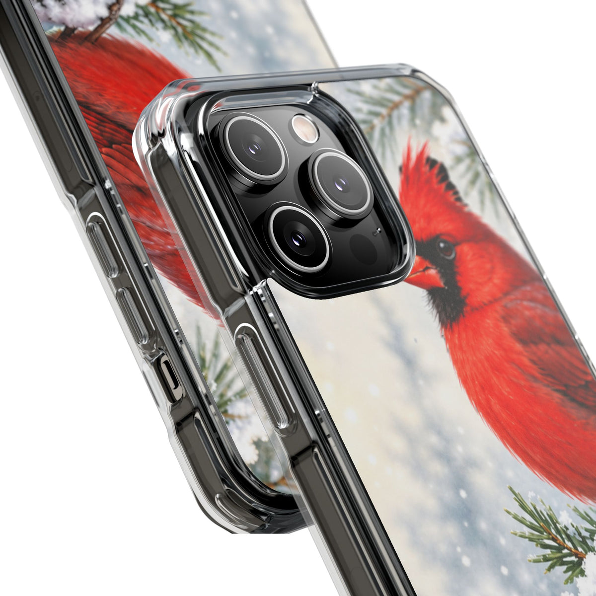 Clear Magnetic Phone Case — Winter Cardinal Scene