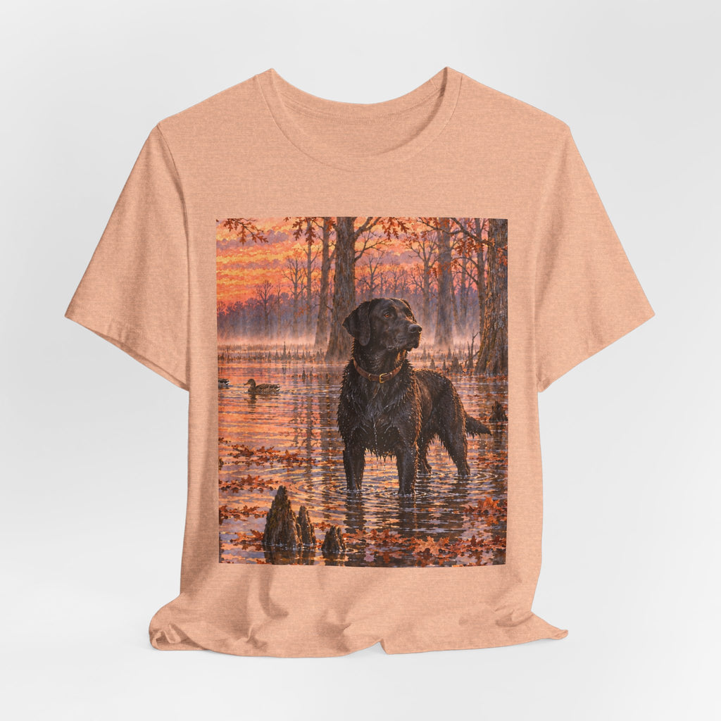 Sunset Bay Labrador Tee — Black Lab Dog Sunset Shirt