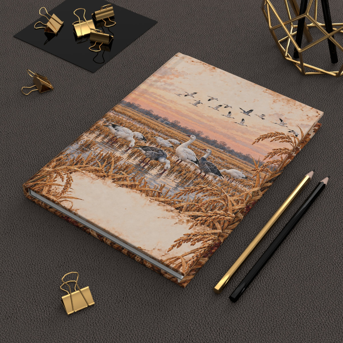 Migratory Geese Sunset Hardcover Journal — Lined Nature Notebook