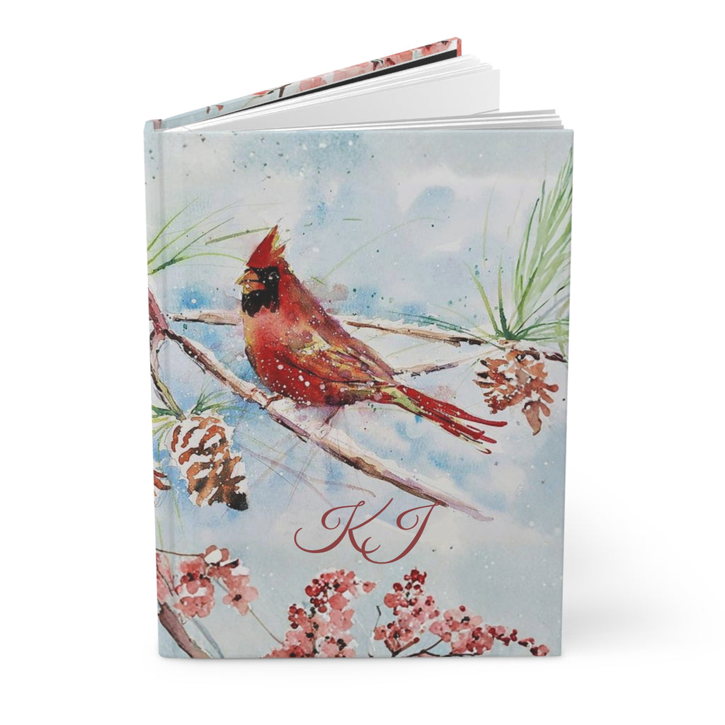 Cardinal Floral Hardcover Journal — Personalized Monogram Lined Notebook
