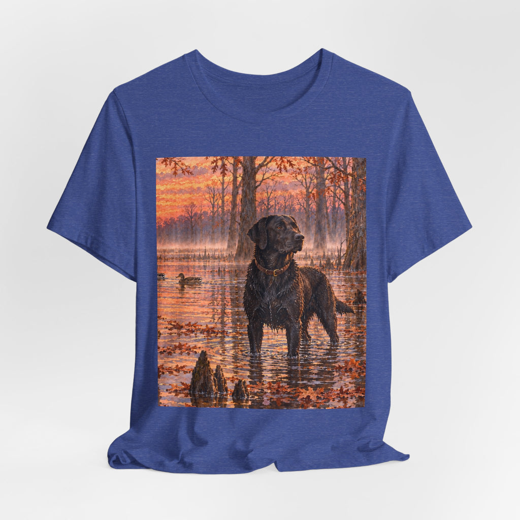 Sunset Bay Labrador Tee — Black Lab Dog Sunset Shirt