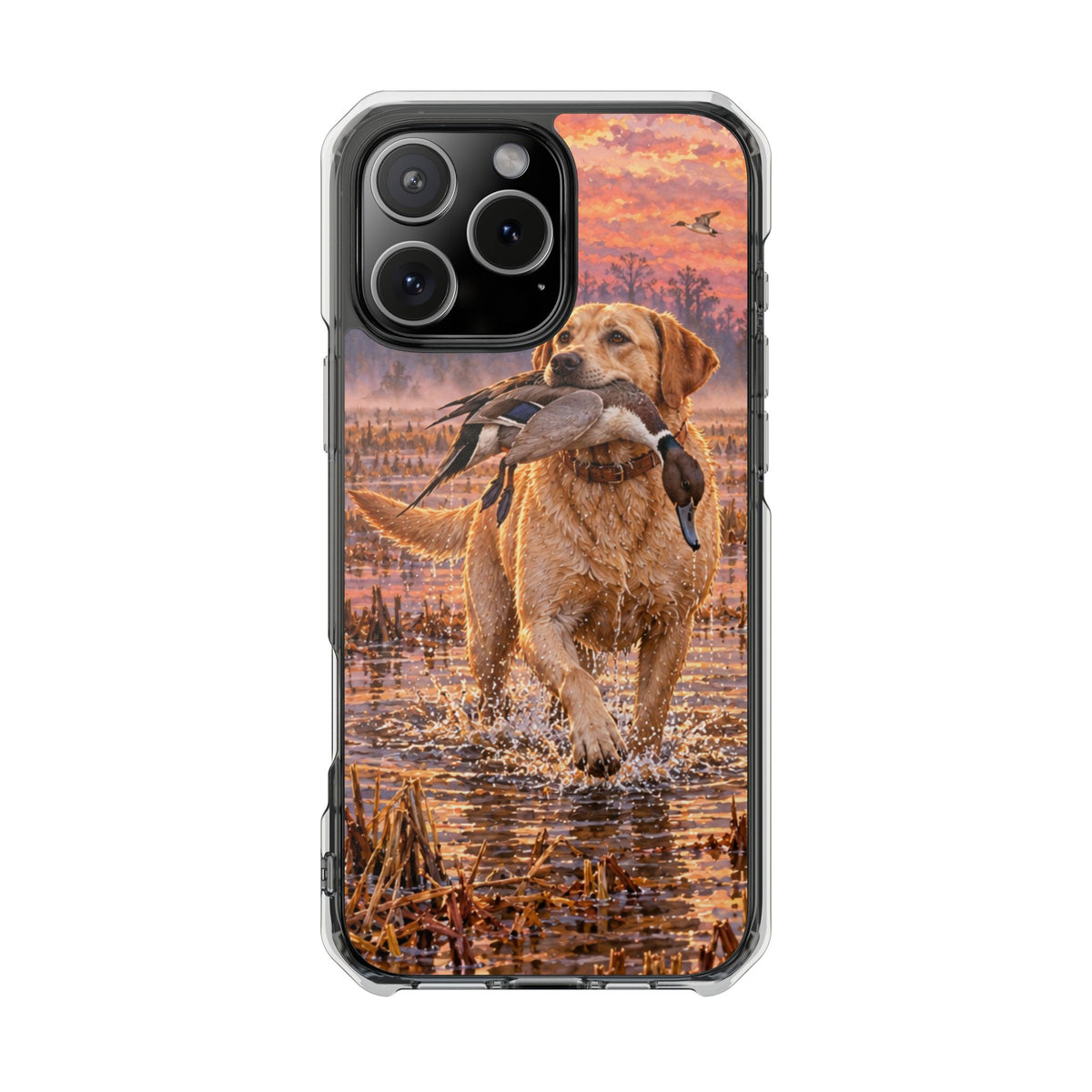 Clear Magnetic Phone Case — Lab in swamp with duck