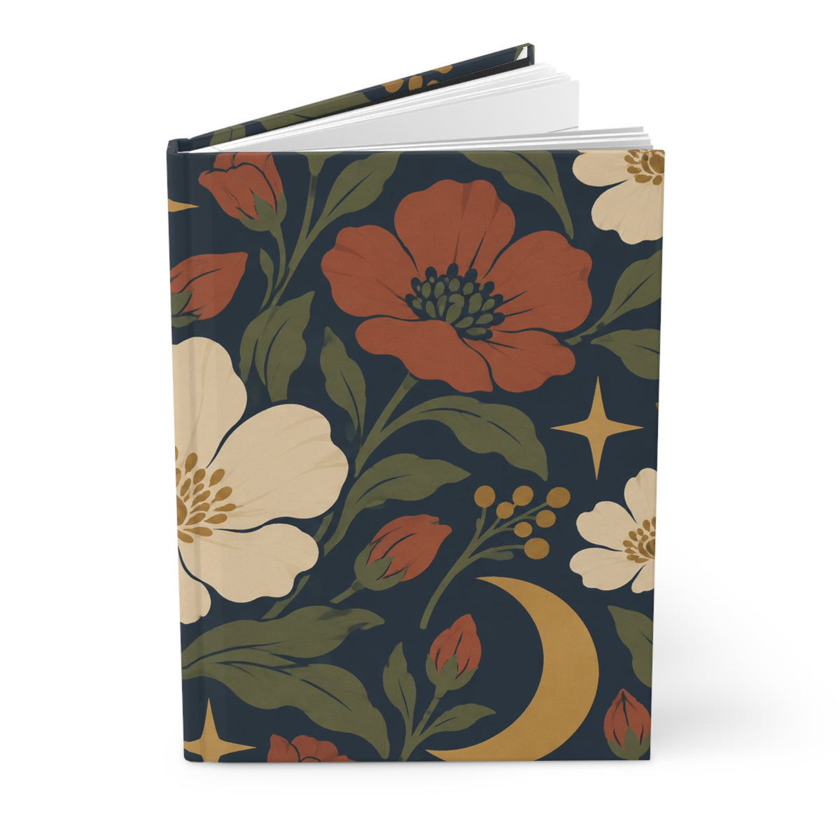 Floral Moon Hardcover Journal — Lined Botanical Notebook for Notes & Dreaming