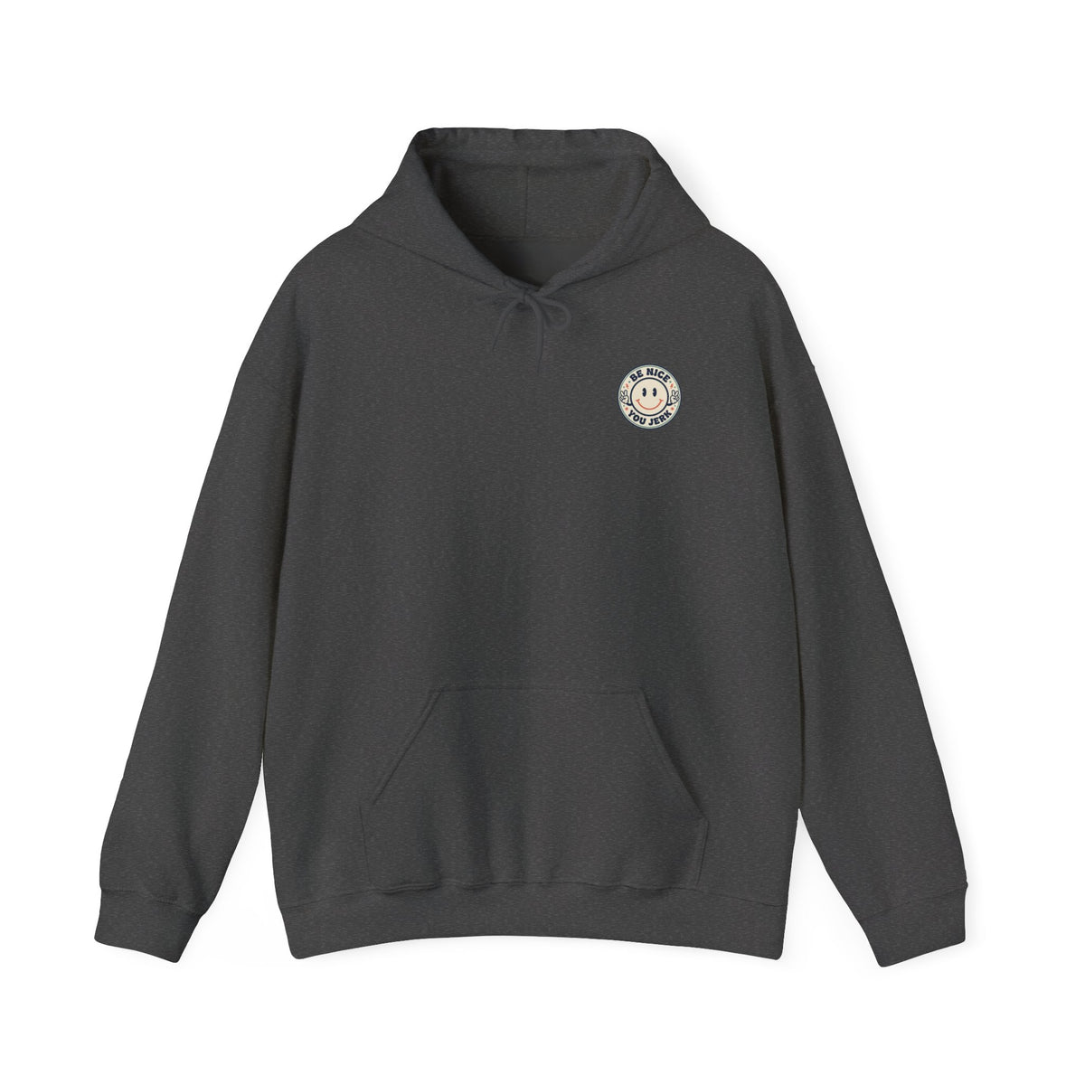 Be Nice You Jerk smiley patch Hoodie | sarcastic slogan, vintage-inspired