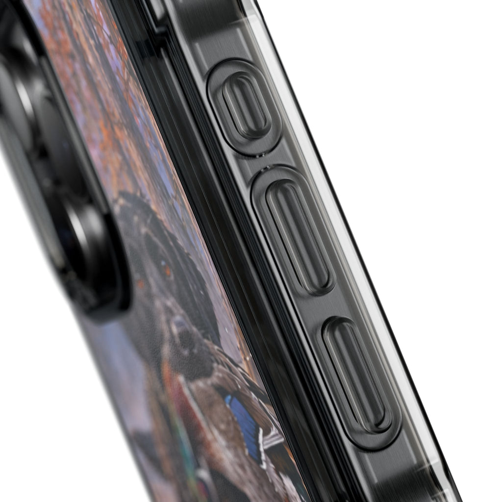 Clear Magnetic Phone Case — Black Lab with Duck swamp