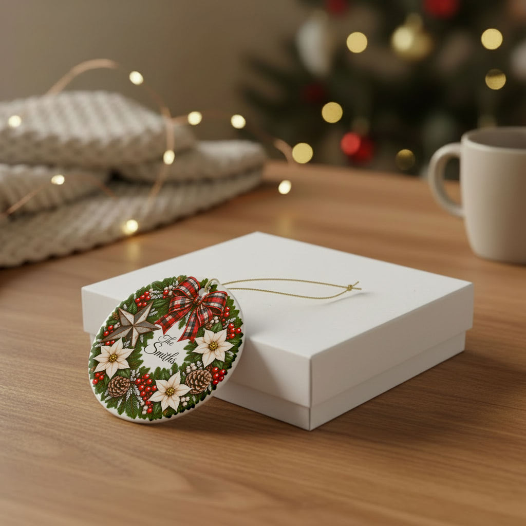 Personalized Christmas Ornament, Custom Name Family Keepsake, Holiday Wreath Ornament, Christmas Gift for Family, Friends or Memorial