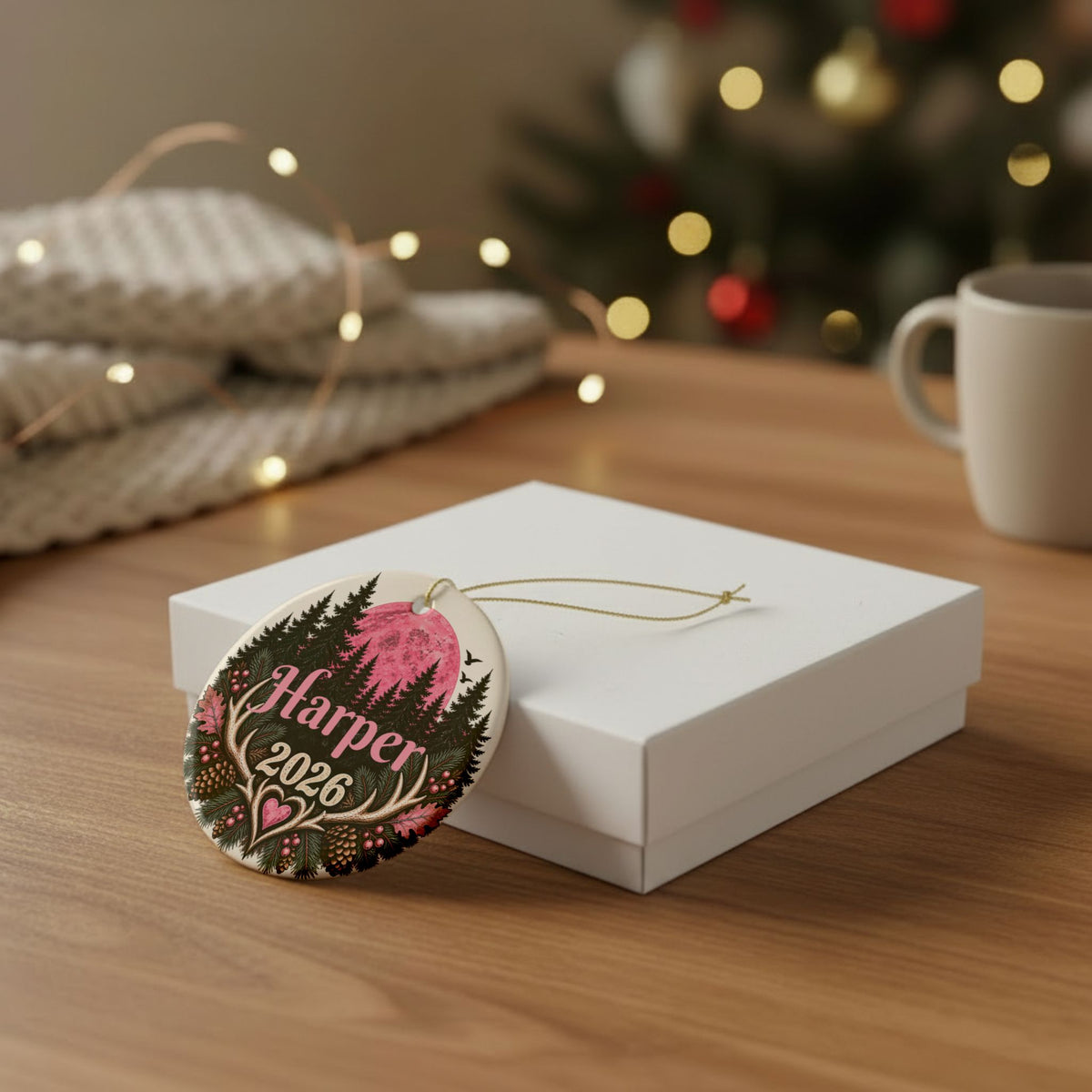 Personalized Pink Whitetail Hunter Ornament, Custom Name 2026 Christmas Keepsake, Gift for Her