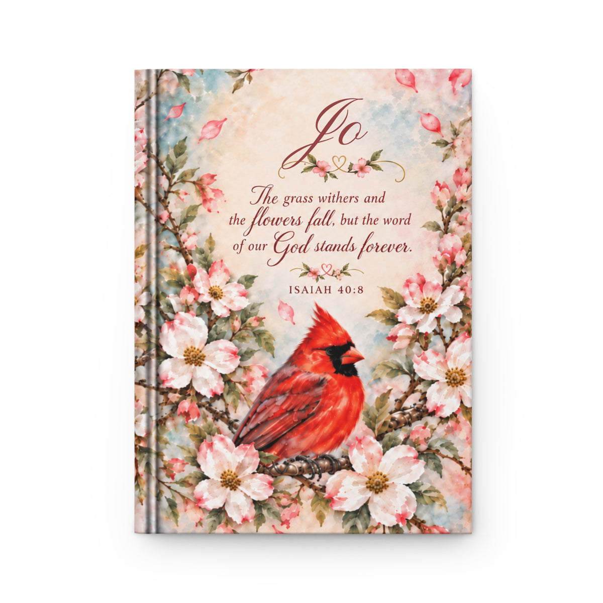 Personalized Cardinal Prayer Journal, Dogwood Floral Christian Notebook, Isaiah 40:8 Bible Verse Gift for Her, Custom Name Journal