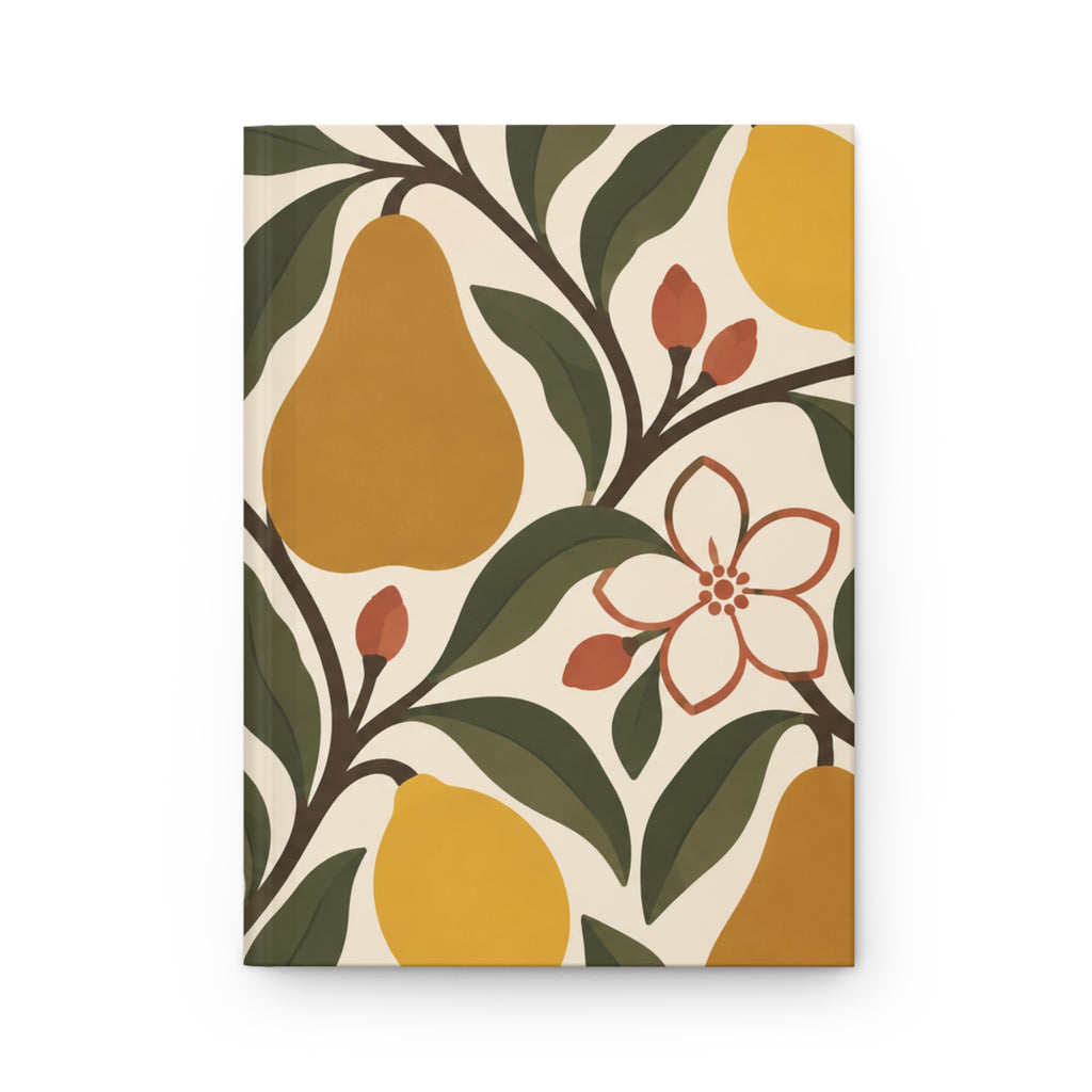 Hardcover Journal — Retro Citrus Pear & Lemon Floral Lined Notebook