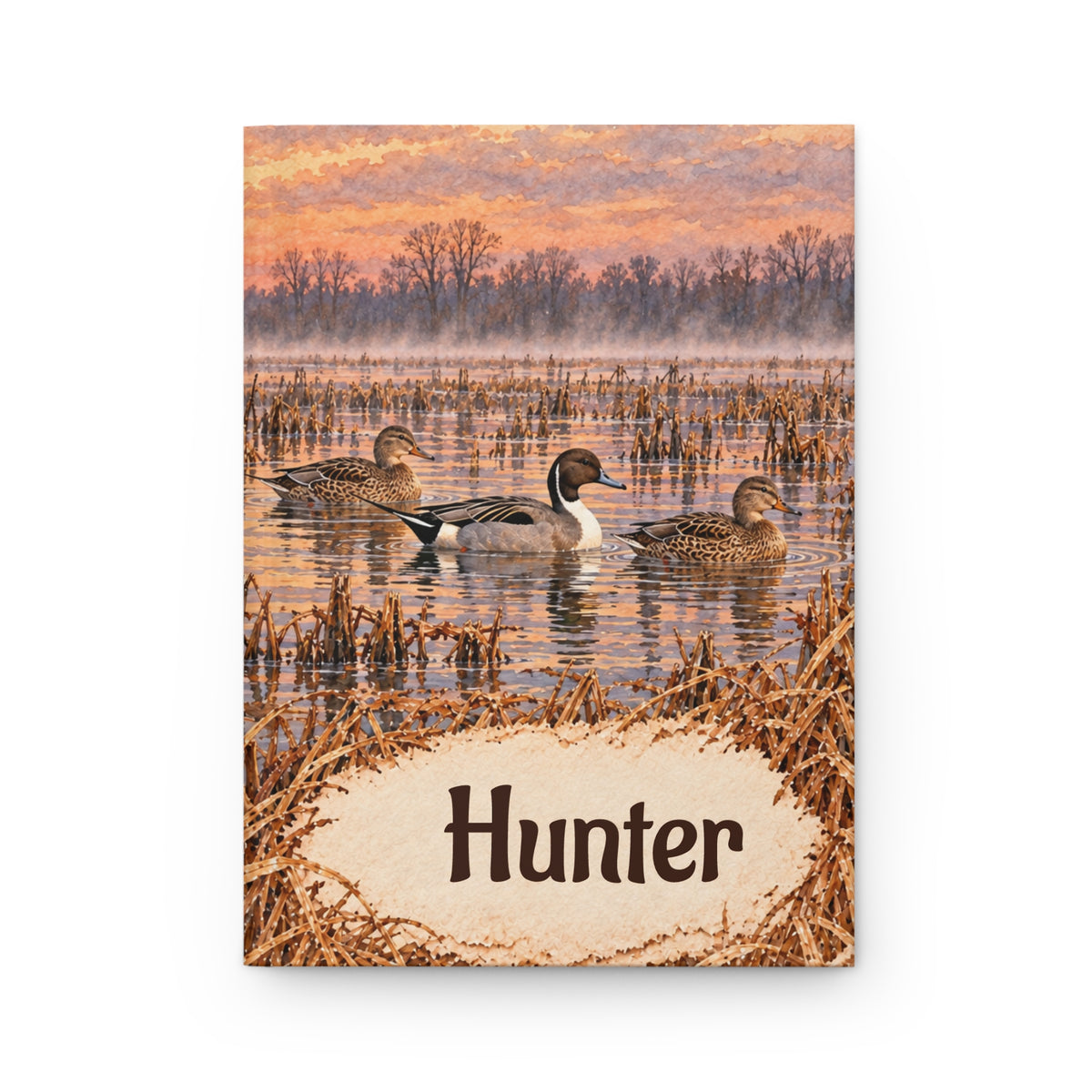 Duck Hunting Journal – Personalized Hardcover Lined Notebook (Sunrise Marsh, "Hunter")