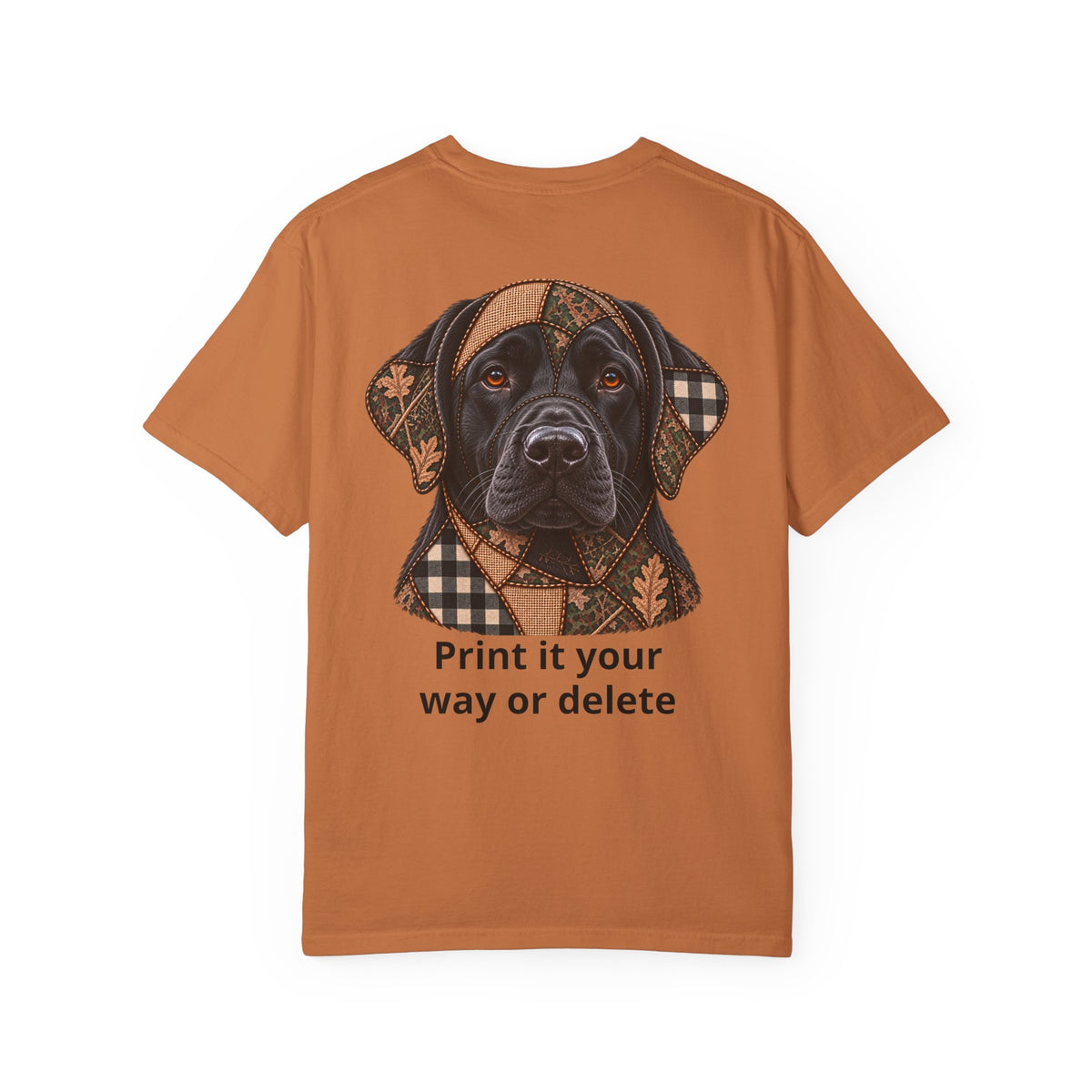 Faux Patchwork Black Lab Short-Sleeve T-Shirt, Labrador Hunting Shirt, Arkansas Hunter Gift