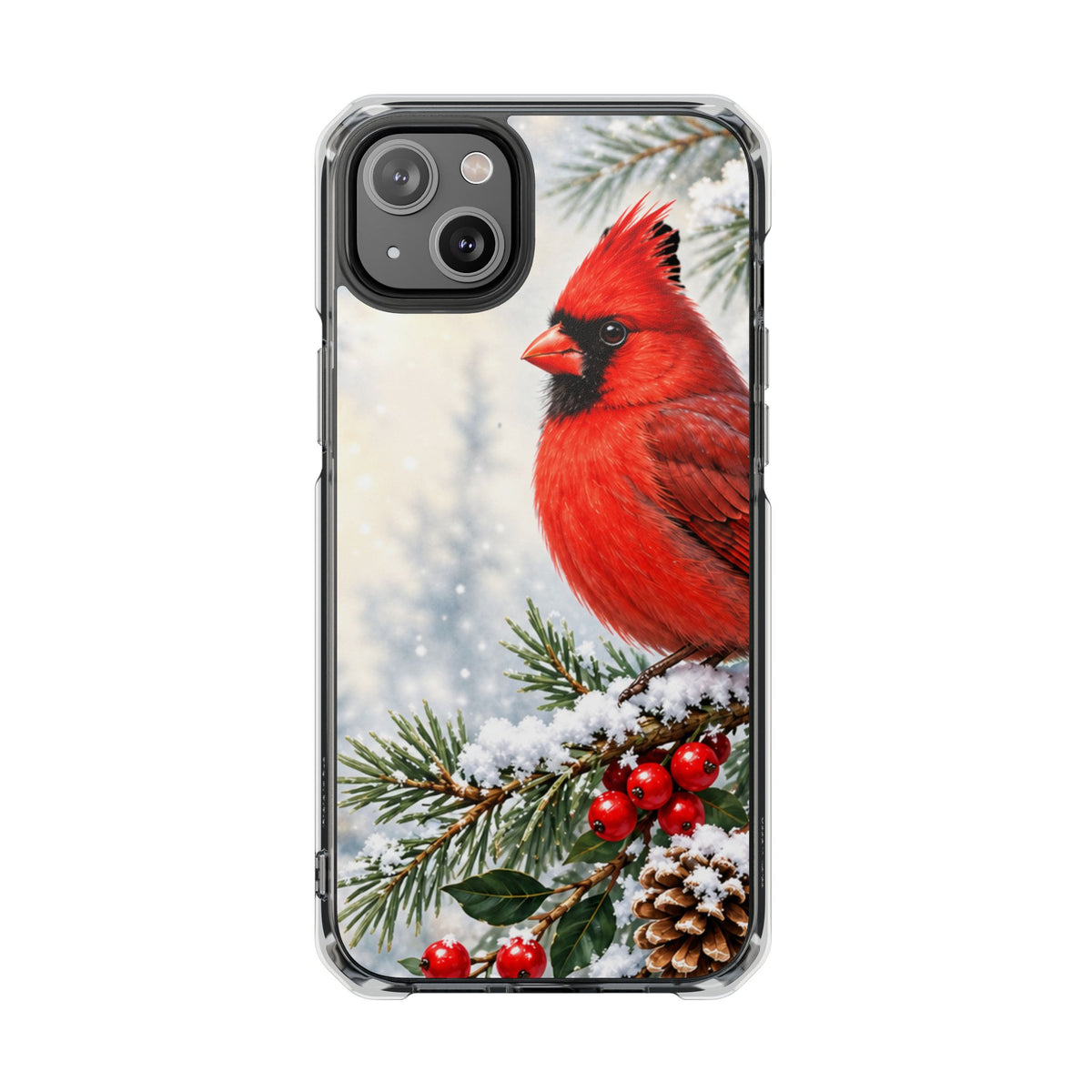 Clear Magnetic Phone Case — Winter Cardinal Scene
