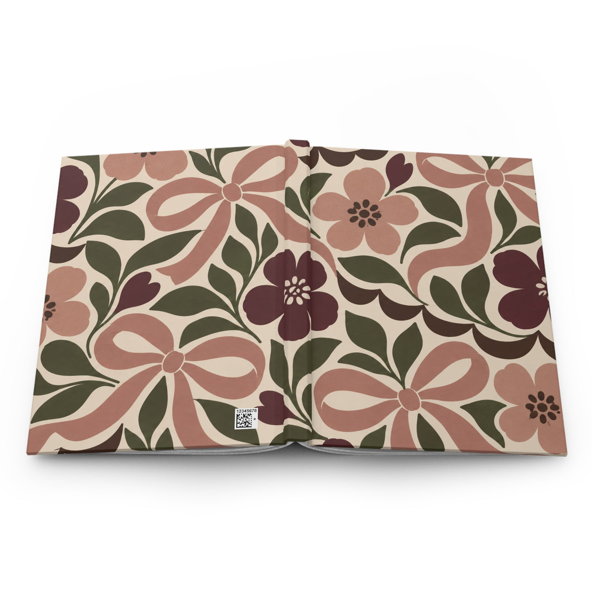 Floral Bow Hardcover Journal — Lined Notebook with Vintage Rose Pattern