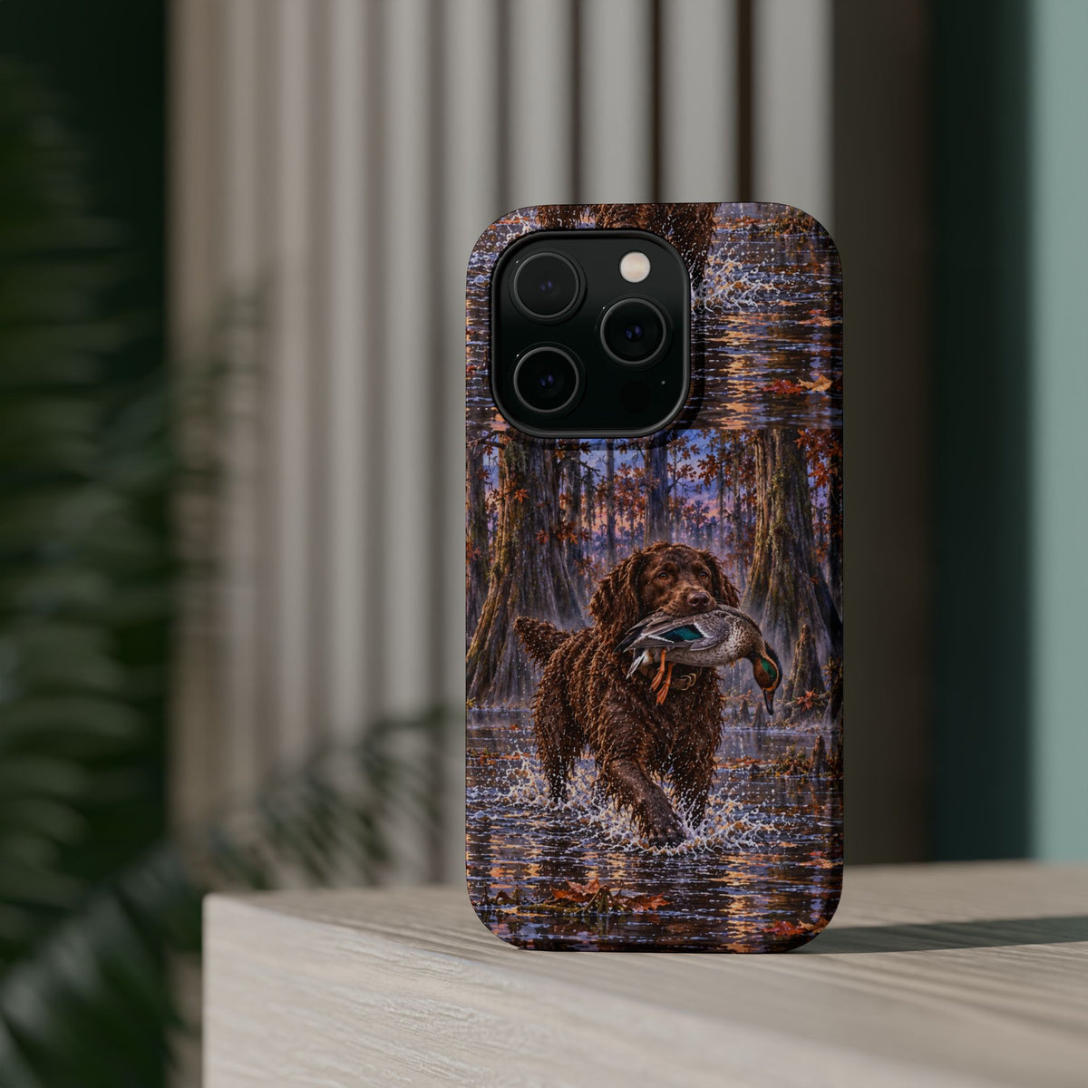 Clear Magnetic Phone Case — Boykin spaniel with Duck swamp
