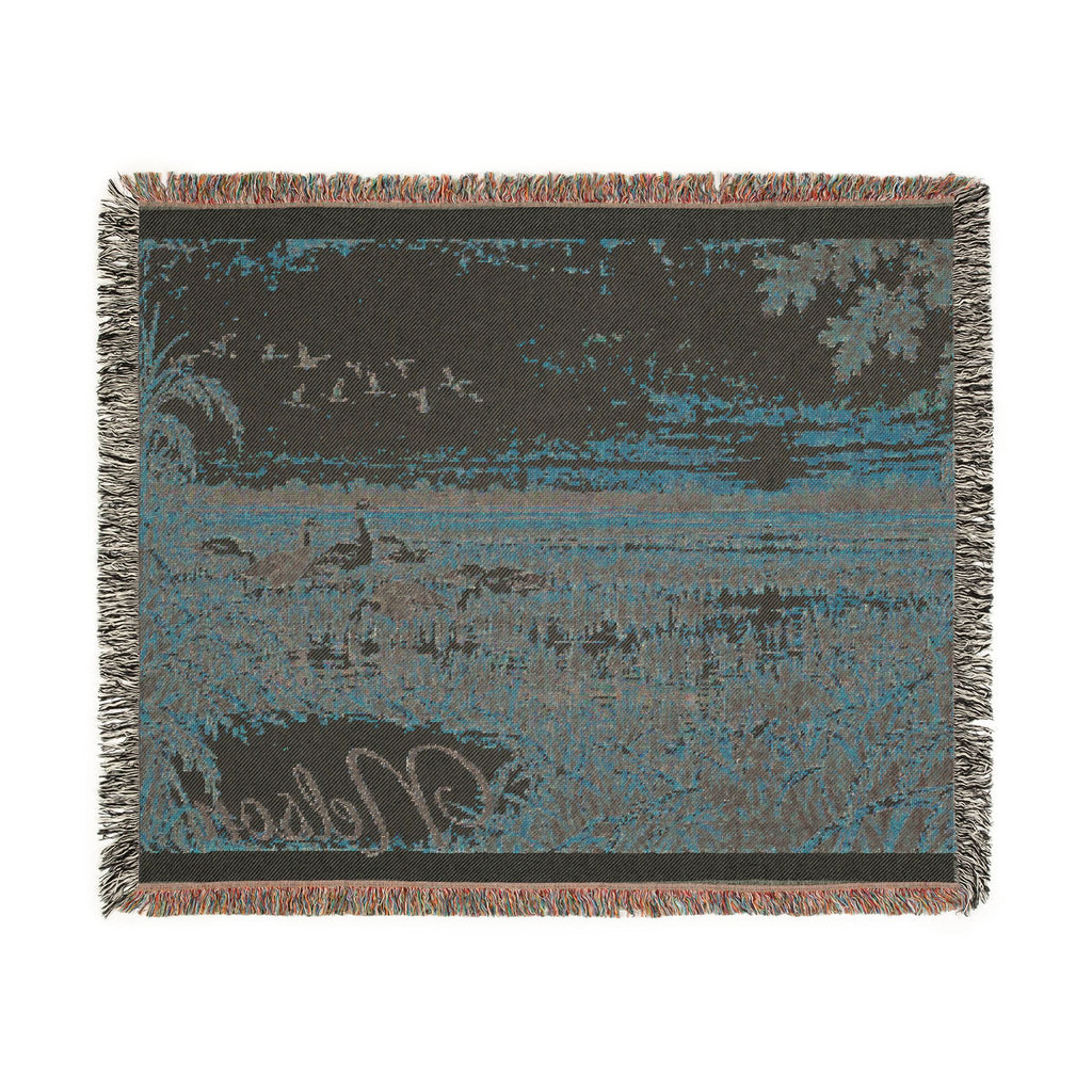Sunset Marsh Woven Blanket — Rustic Lakeside Tapestry Throw