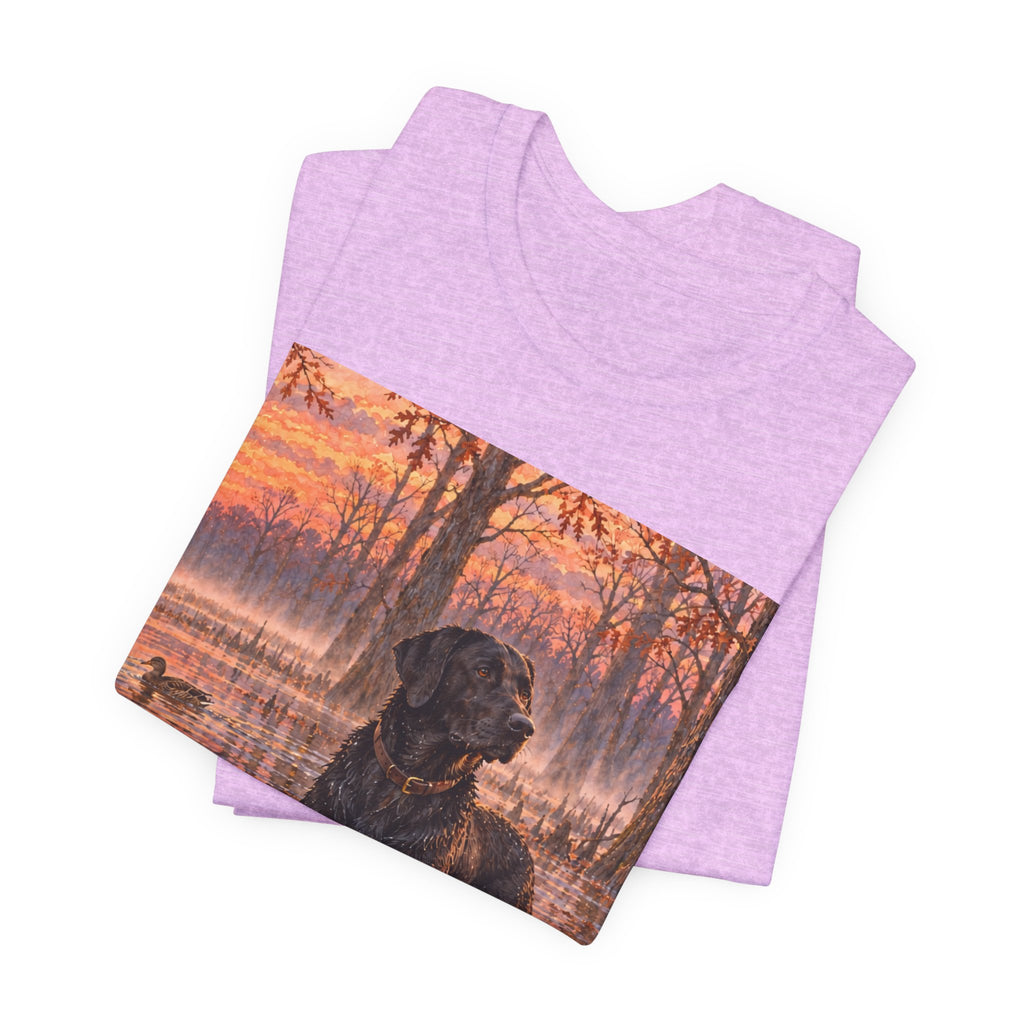 Sunset Bay Labrador Tee — Black Lab Dog Sunset Shirt