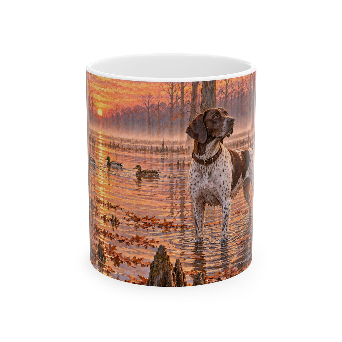 Hunting Dog Sunrise Ceramic Mug – Duck Hunter Coffee Cup (11oz & 15oz)