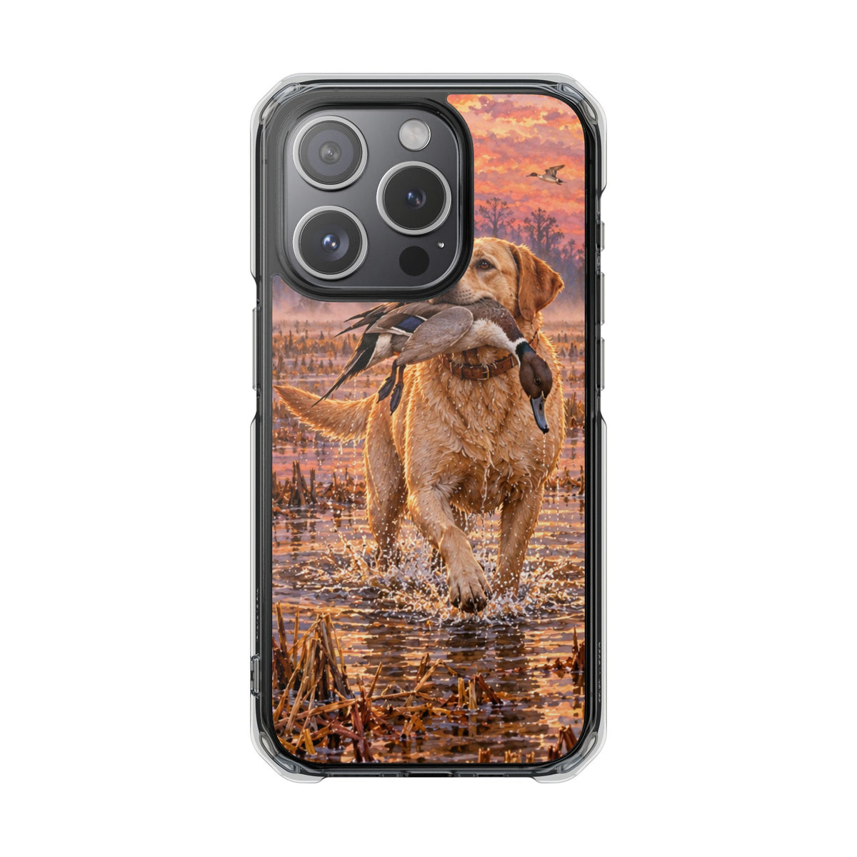 Clear Magnetic Phone Case — Lab in swamp with duck