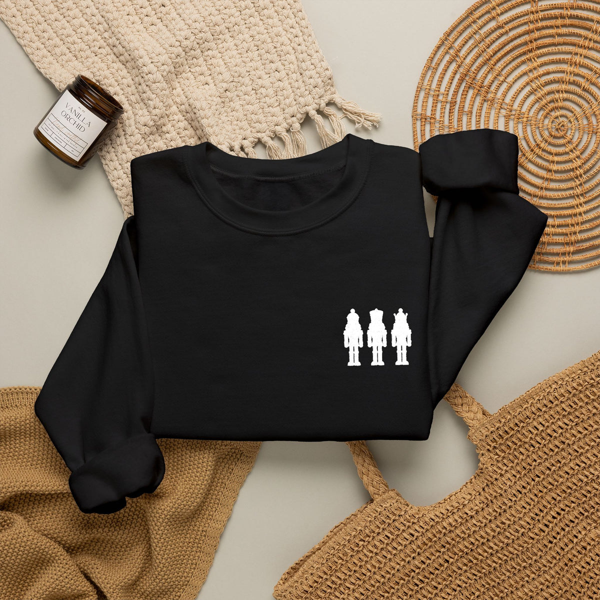 Three Nutcrackers Embroidered Crewneck Sweatshirt | Christmas Sweater