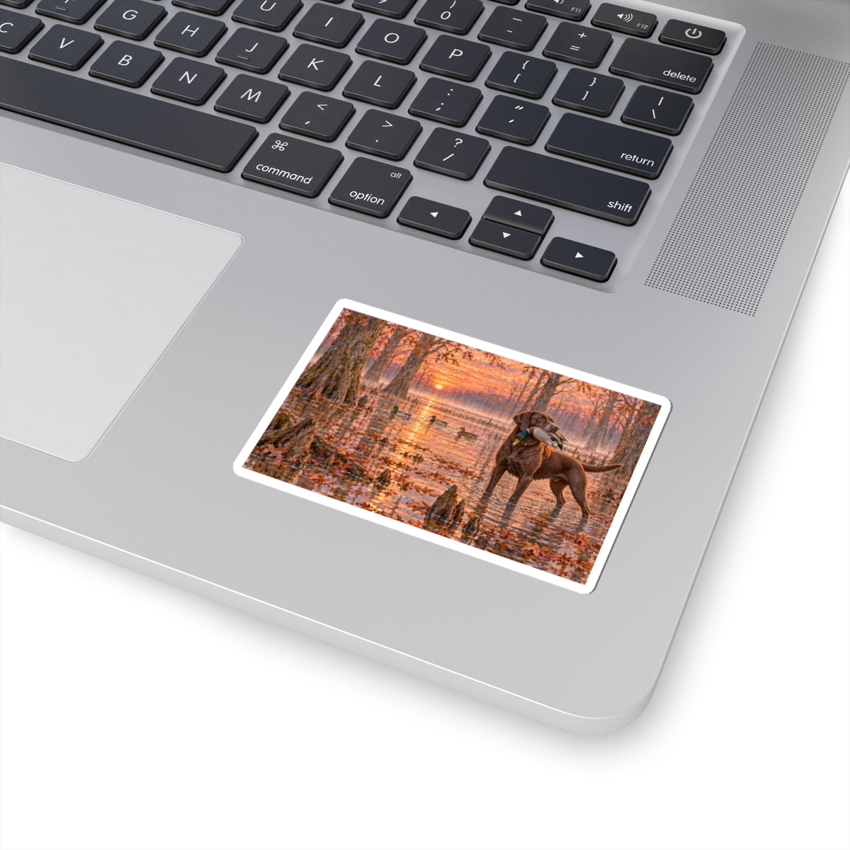 Duck Hunting Labrador Sticker — Autumn Marsh Sunset Kiss-Cut Sticker