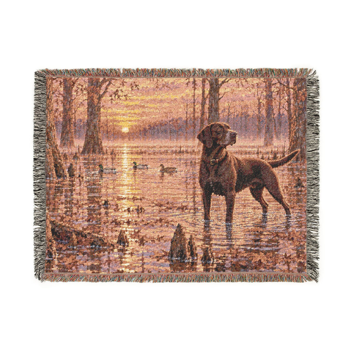 Sunset Marsh Woven Blanket — Chocolate Lab Lakeside Throw